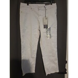 1822 White Ultra Soft Ankle Straight Jeans, Women's Size 12, Frayed Hem, NWT